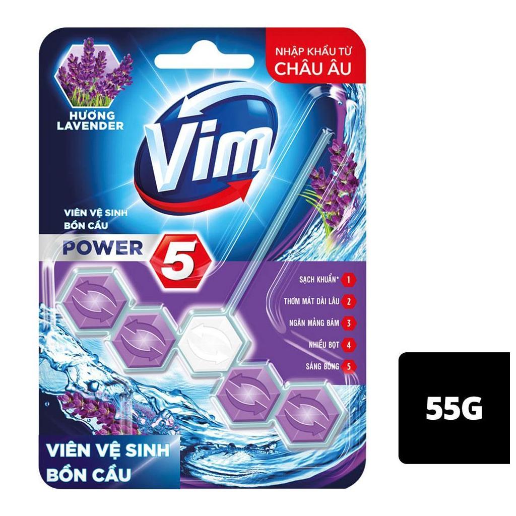 Viên tẩy bồn cầu Vim power 5 sạch khuẩn oải hương 55g