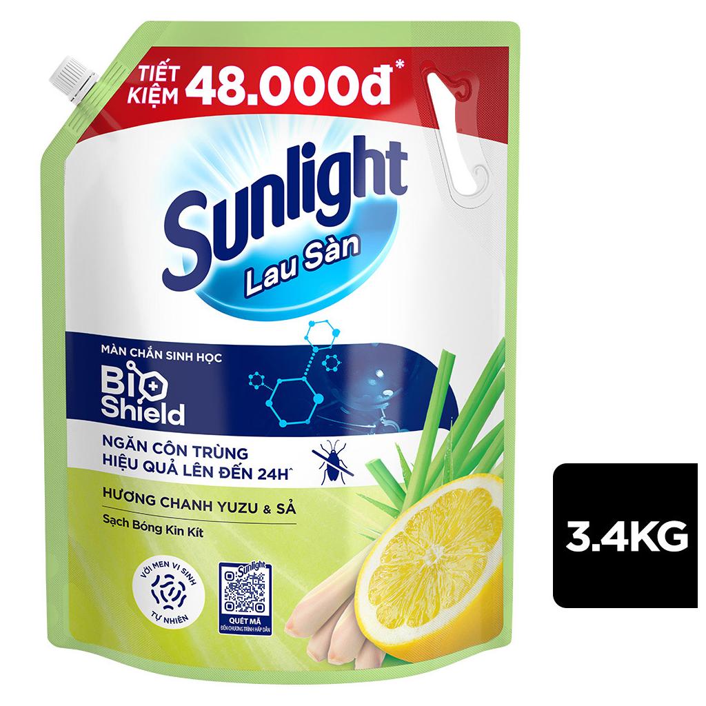 Nước lau sàn Sunlight BioShield chanh Yuzu & sả túi 3.4kg